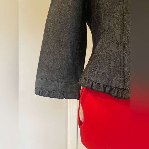 Sandro Petite Dark Gray Denim Ruffle Trimmed Military Style Jacket - Picture 3 of 9